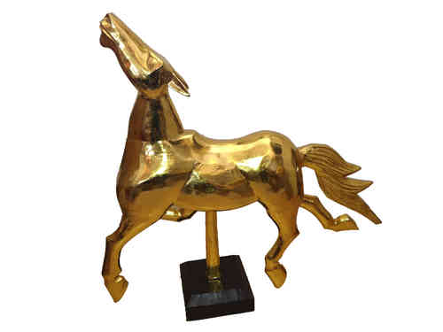 Großes Gold Pferd Bali Holzpferd Deko 62 cm Metall Optik
