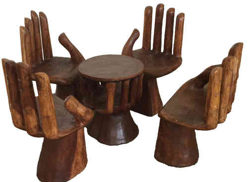 Sitzgarnitur Hand Stuhl Tisch 5tlg Bali Deko Hocker