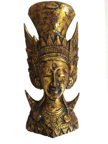 Buddha Königin Antik Gold Holzfigur Deko Bali Statue
