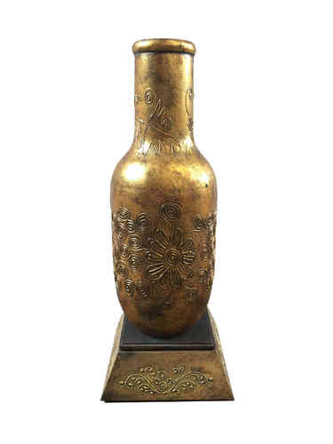 BALI Holz Vase Antik Gold Optik Ständer Deko