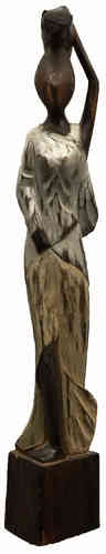 Bali Afrika Frau mit Eimer Pink Holz Figur Statue 50 cm