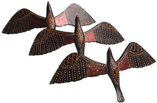 Bali Vogel Set Vögel jelly Rot Wand Deko Skultpur Unikat