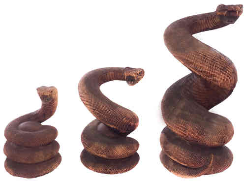 Kobra Schlange Holzfigur Skulptur Deko 15-30 cm 3er Set